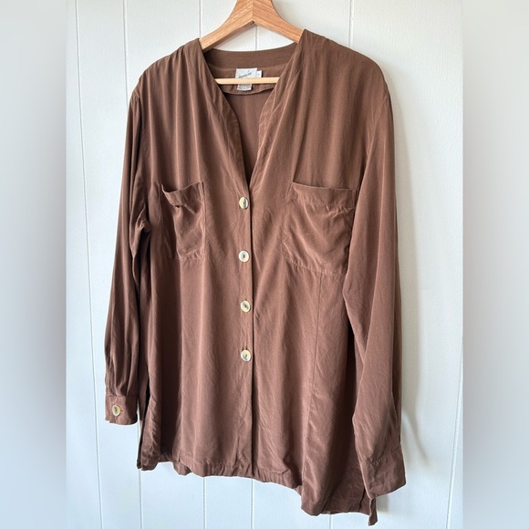 Jacqueline Ferrar 100% Silk Brown Blouse - Picture 2 of 7